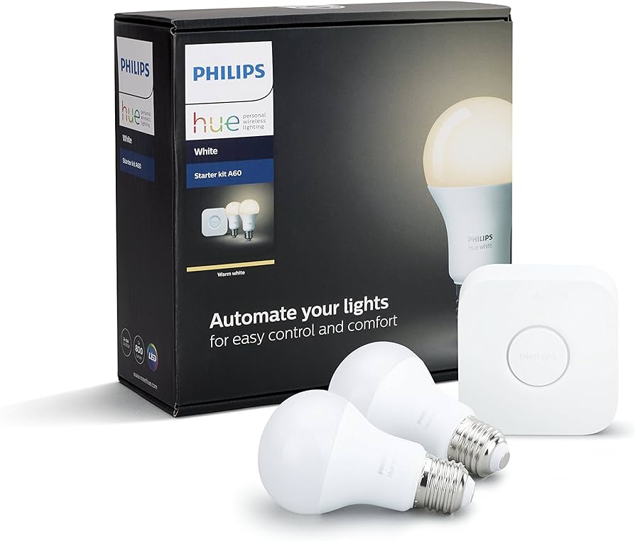Philips Hue Wi-Fi Starter Kit A60 Bridge - 2x Warm White E27 LED Screw in Bulb/App - New